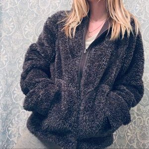 Fuzzy teddy bear zip up